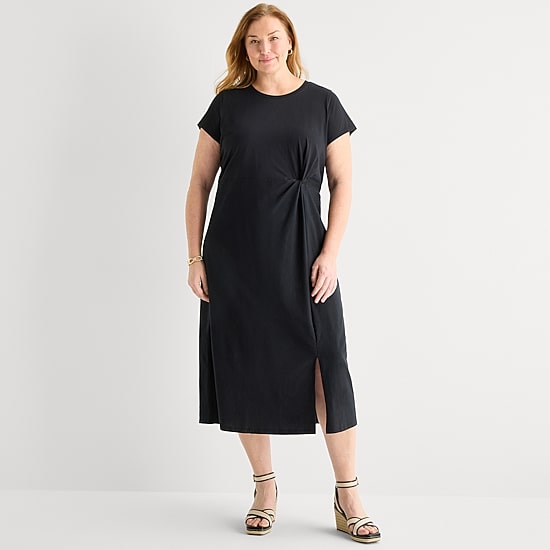 Liz Claiborne Womens Plus Short Sleeve Midi T-Shirt Dress