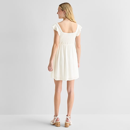 Secret Charm Womens Juniors Sweetheart Neck Short Sleeve Babydoll Dress