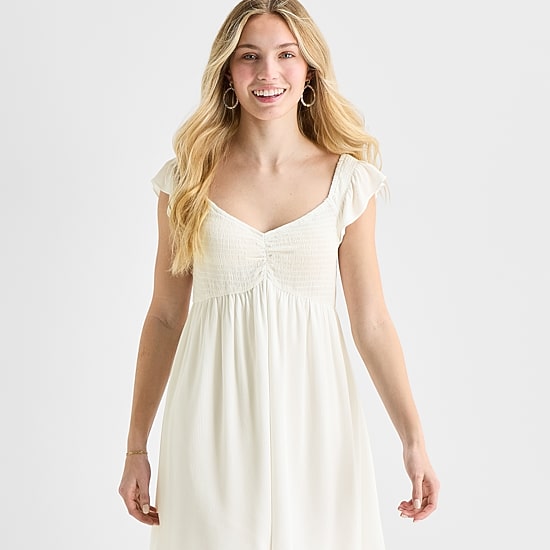 Secret Charm Womens Juniors Sweetheart Neck Short Sleeve Babydoll Dress