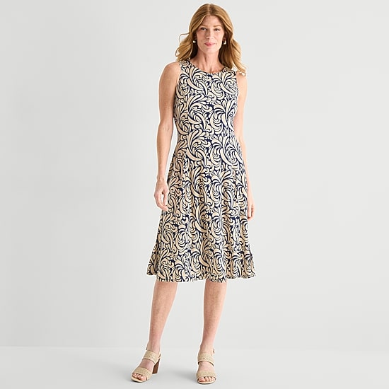 Danny & Nicole Womens Midi Abstract Jacket Dress