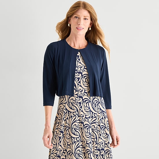Danny & Nicole Womens Midi Abstract Jacket Dress