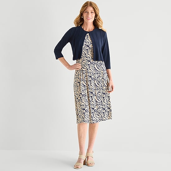 Danny & Nicole Womens Midi Abstract Jacket Dress