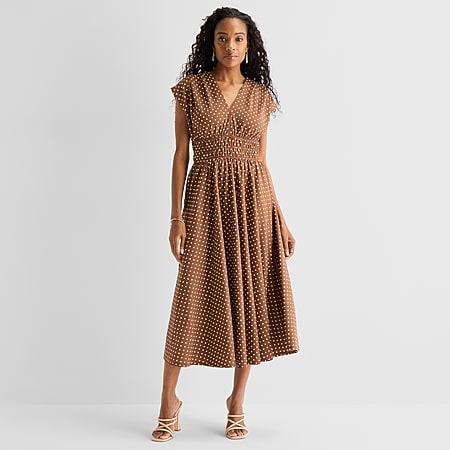 Danny & Nicole Womens Round Neck Sleeveless Fit + Flare Dress