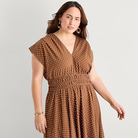 Danny & Nicole Womens Plus Midi V Neck Sleeveless Cap Polka Dot Fit + Flare Dress