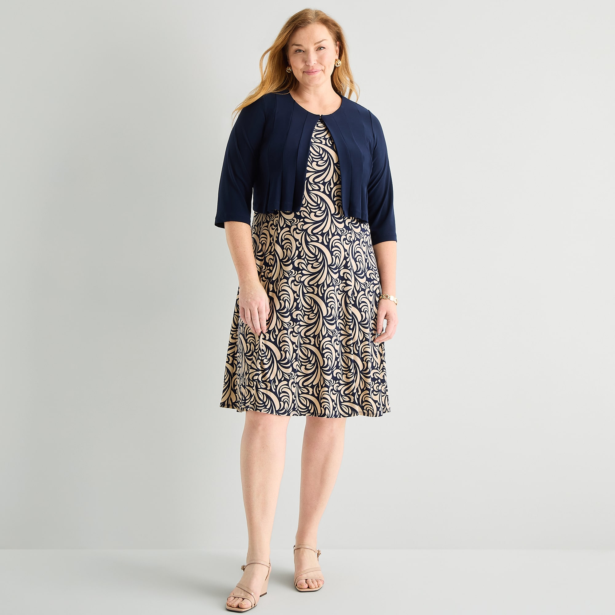Danny & Nicole Womens Plus Abstract Jacket Dress
