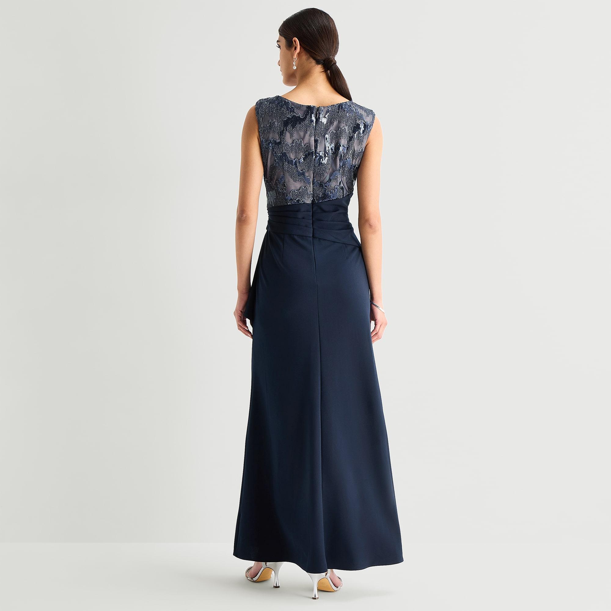 Brianna Milay Womens Round Neck Sleeveless Cap Embellished Evening Gown