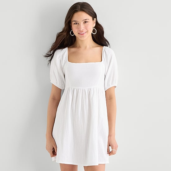Hurley Womens Juniors Square Neck Short Sleeve Sundress
