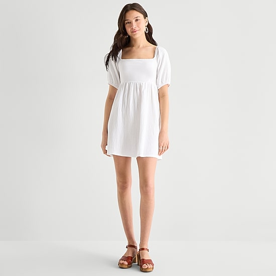 Hurley Womens Juniors Square Neck Short Sleeve Sundress