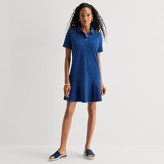 St. John's Bay Womens Short Sleeve Drop Waist Dress
