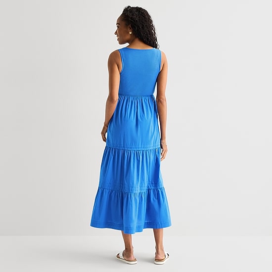 St. John's Bay Womens Round Neck Sleeveless Maxi Dress