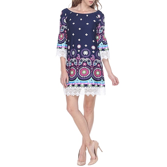 White Mark Rakel Womens Boat Neck 3/4 Sleeve Floral Sheath Dress