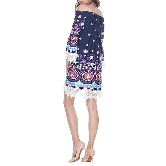 White Mark Rakel Womens Boat Neck 3/4 Sleeve Floral Sheath Dress