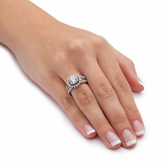 DiamonArt® Womens 3 CT. T.W. White Cubic Zirconia Platinum Over Silver Bridal Set