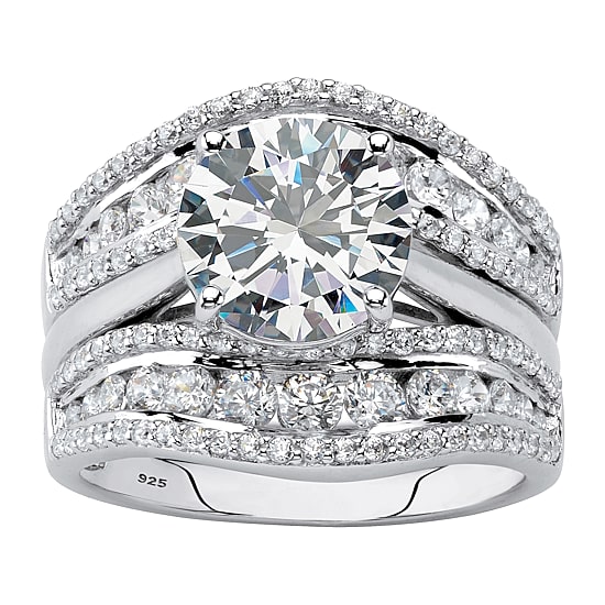 DiamonArt® Womens 4 1/4 CT. T.W. White Cubic Zirconia Platinum Over Silver Bridal Set