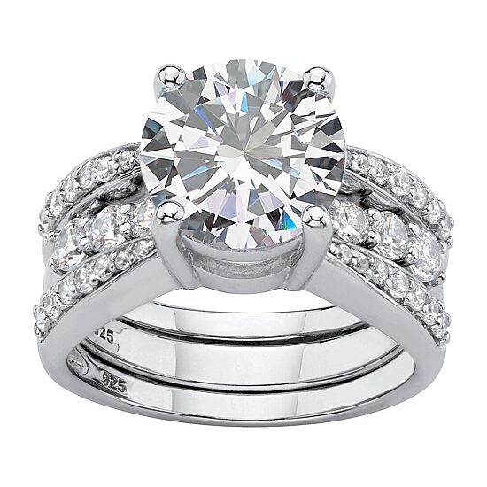 DiamonArt® Womens 4 3/4 CT. T.W. White Cubic Zirconia Platinum Over Silver Bridal Set