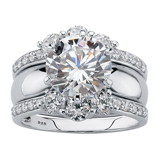 DiamonArt® Womens 4 3/4 CT. T.W. White Cubic Zirconia Platinum Over Silver Bridal Set