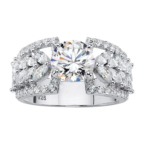 DiamonArt® Womens 4 CT. T.W. White Cubic Zirconia Platinum Over Silver Cocktail Ring