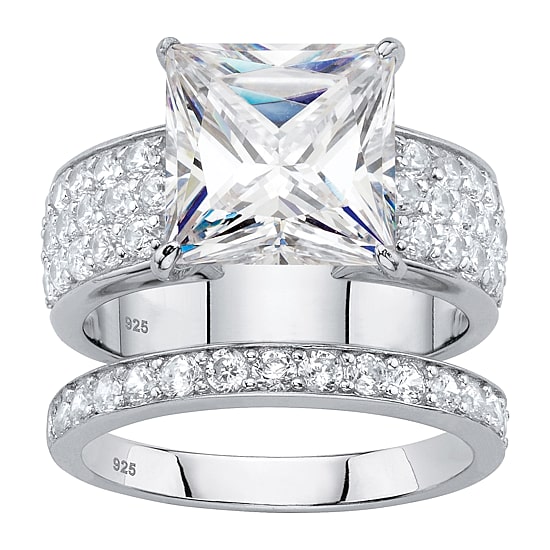 DiamonArt® Womens 4 3/4 CT. T.W. White Cubic Zirconia Platinum Over Silver Bridal Set