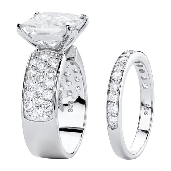 DiamonArt® Womens 4 3/4 CT. T.W. White Cubic Zirconia Platinum Over Silver Bridal Set
