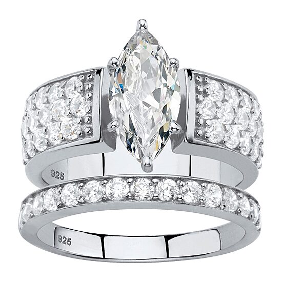 DiamonArt® Womens 3 CT. T.W. White Cubic Zirconia Platinum Over Silver Bridal Set