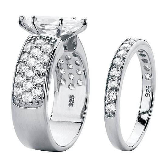 DiamonArt® Womens 3 CT. T.W. White Cubic Zirconia Platinum Over Silver Bridal Set
