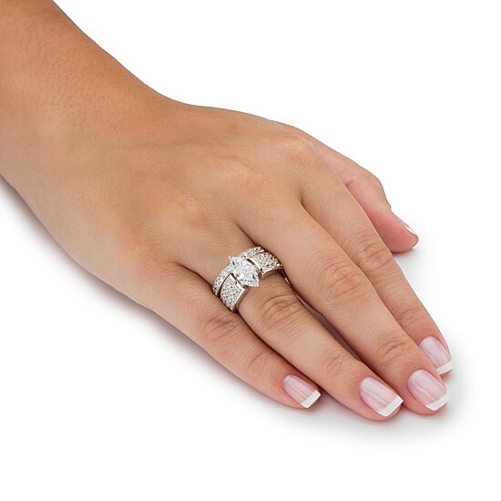 DiamonArt® Womens 3 CT. T.W. White Cubic Zirconia Platinum Over Silver Bridal Set