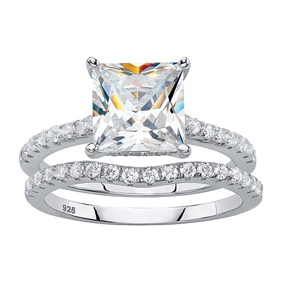 DiamonArt® Womens 2 3/4 CT. T.W. White Cubic Zirconia Platinum Over Silver Bridal Set