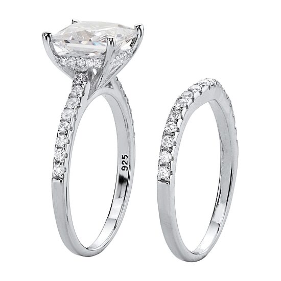 DiamonArt® Womens 2 3/4 CT. T.W. White Cubic Zirconia Platinum Over Silver Bridal Set