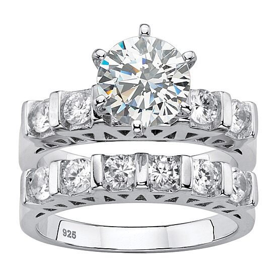 DiamonArt® Womens 3 CT. T.W. White Cubic Zirconia Platinum Over Silver Bridal Set