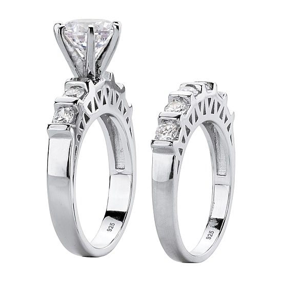 DiamonArt® Womens 3 CT. T.W. White Cubic Zirconia Platinum Over Silver Bridal Set