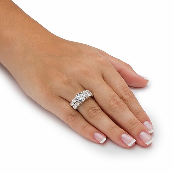 DiamonArt® Womens 3 CT. T.W. White Cubic Zirconia Platinum Over Silver Bridal Set