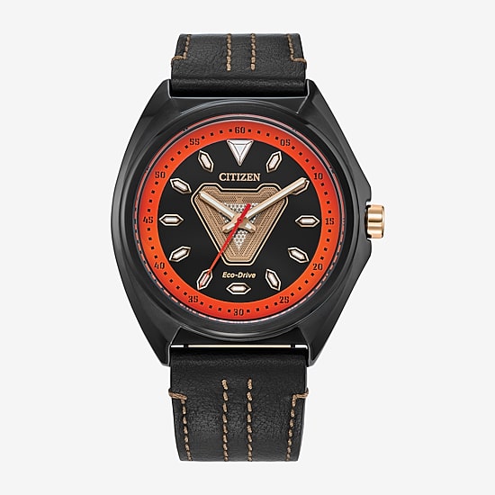 Citizen Tony Stark Marvel Mens Black Leather Strap Watch Aw2075-05w