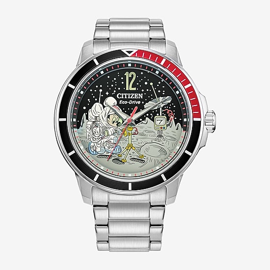 Citizen Mickey Mouse Mickey and Friends Mens Silver Tone Stainless Steel Bracelet Watch Aw1709-54w