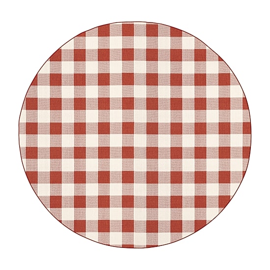 Covington Home Martinique Gingham Plaid 7'10" X 7'10" Indoor Outdoor Round Area Rug