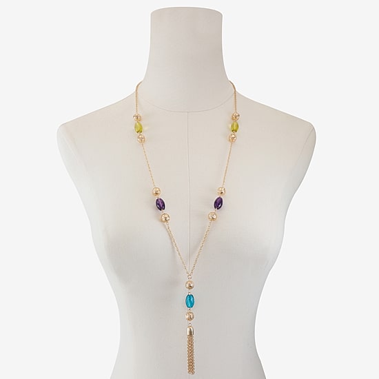 Liz Claiborne Beaded Tassel Womens 30 Inch Pendant Necklace