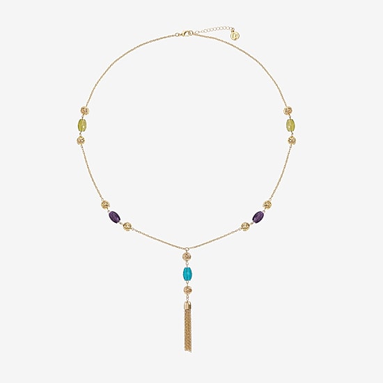 Liz Claiborne Beaded Tassel Womens 30 Inch Pendant Necklace