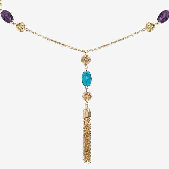 Liz Claiborne Beaded Tassel Womens 30 Inch Pendant Necklace
