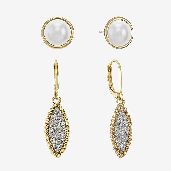 Monet Jewelry Stud And Drop Womens Simulated Pearl 2 Pair Earring Set