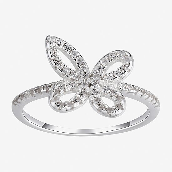 Footnotes Believe Womens Cubic Zirconia Sterling Silver Butterfly Band