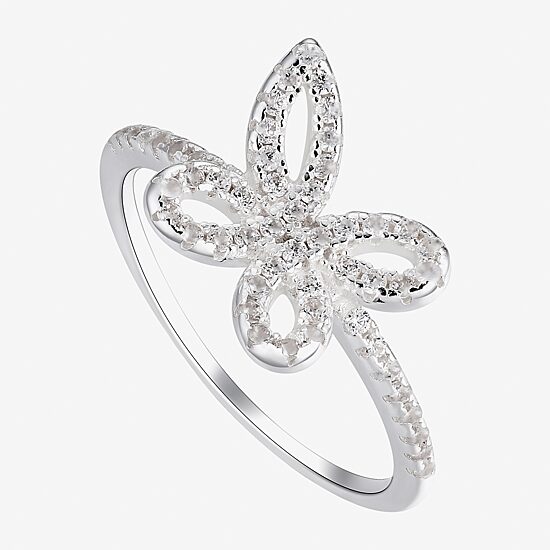 Footnotes Believe Womens Cubic Zirconia Sterling Silver Butterfly Band