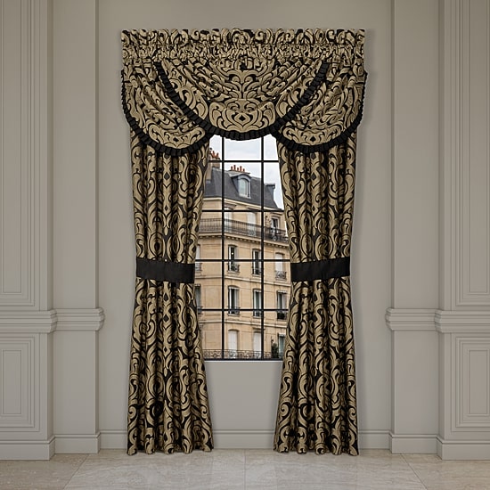 Queen Street Blythe Black & Gold Rod Pocket Energy Saving Light-Filtering Set of 2 Curtain Panel