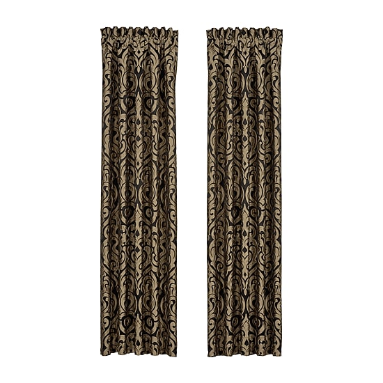 Queen Street Blythe Black & Gold Rod Pocket Energy Saving Light-Filtering Set of 2 Curtain Panel