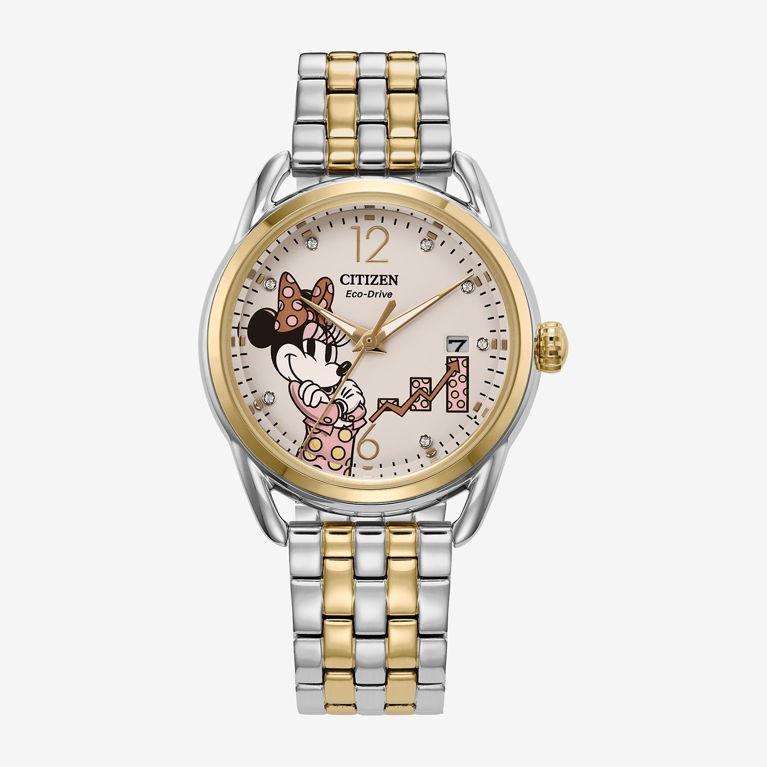 Citizen Minnie Mouse Womens Two Tone Stainless Steel Bracelet Watch Fe6084-70w