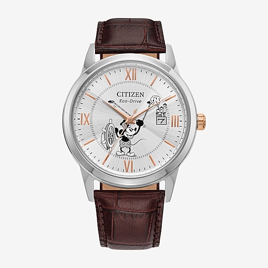 Citizen Mickey Mouse Mens Brown Leather Strap Watch Aw1788-07w