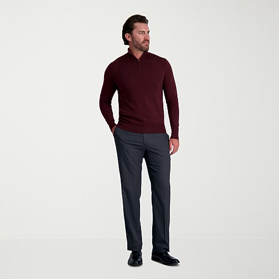 Haggar Premium Comfort Tonal Windowpane Mens Comfort Waistband Straight Fit Dress Flat Front Pant