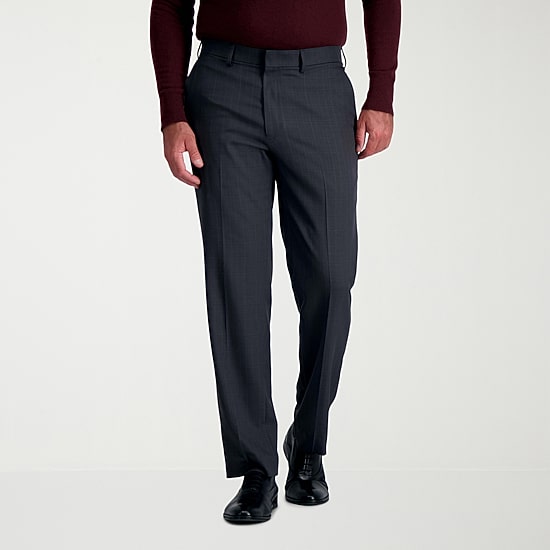 Haggar Premium Comfort Tonal Windowpane Mens Comfort Waistband Straight Fit Dress Flat Front Pant
