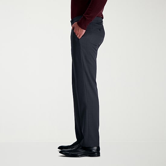 Haggar Premium Comfort Tonal Windowpane Mens Comfort Waistband Straight Fit Dress Flat Front Pant