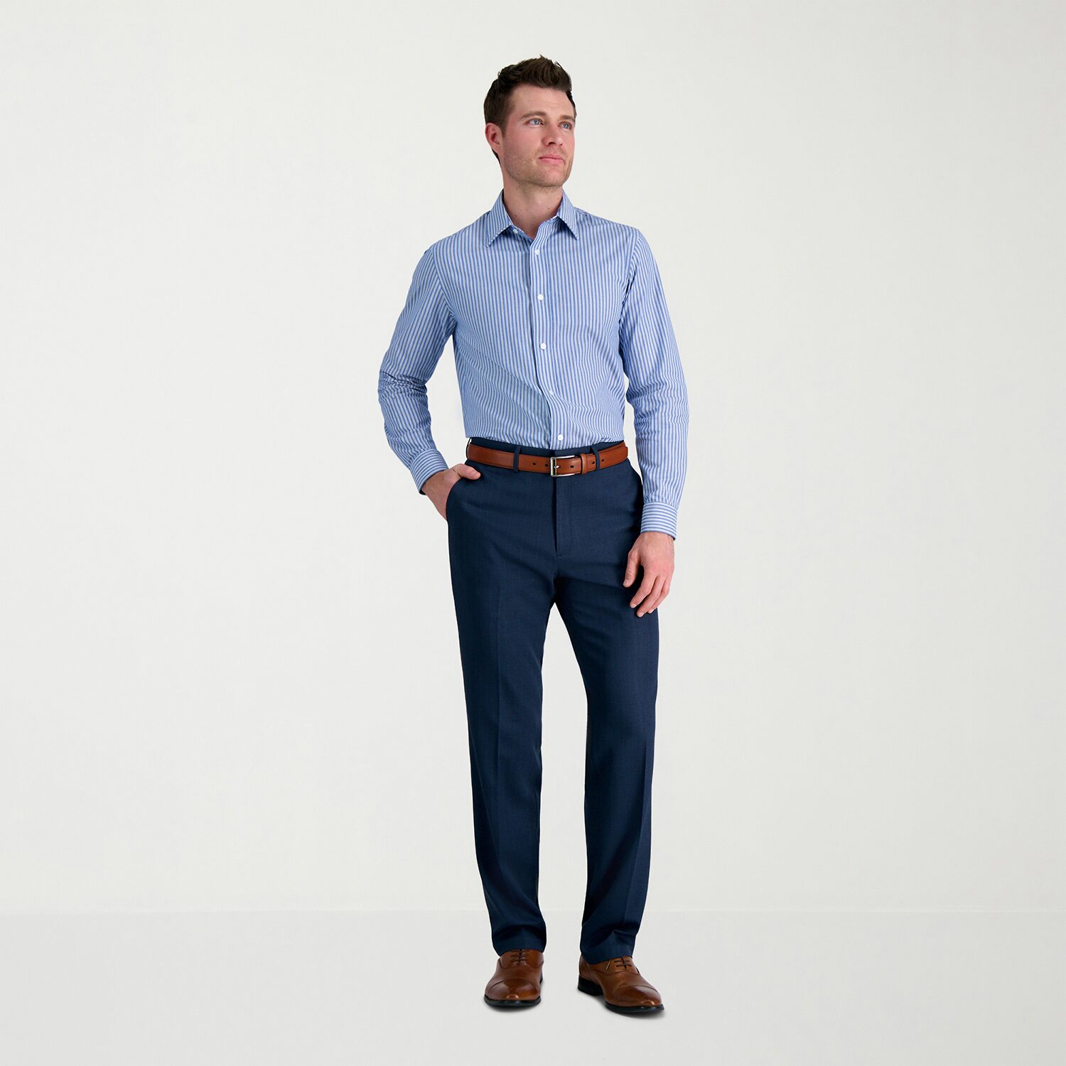 Haggar Premium COMFORT Tonal Windowpane Mens WAISTBAND Straight Fit Dress Flat Front Pant