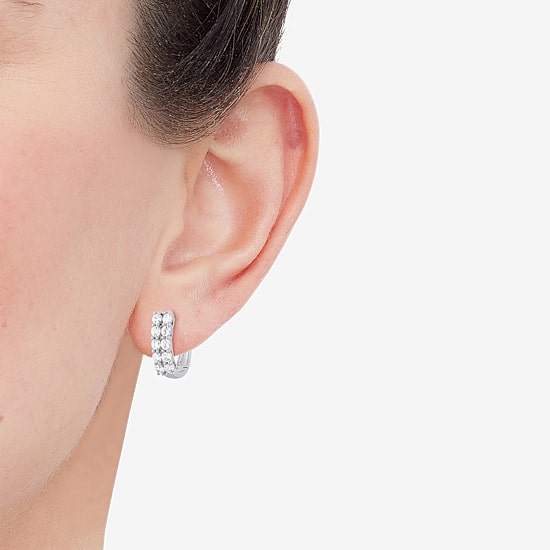 (H-I/Si2) Womens 1 CT. T.W. Lab Grown White Diamond 10K Gold 15.1mm Hoop Earrings