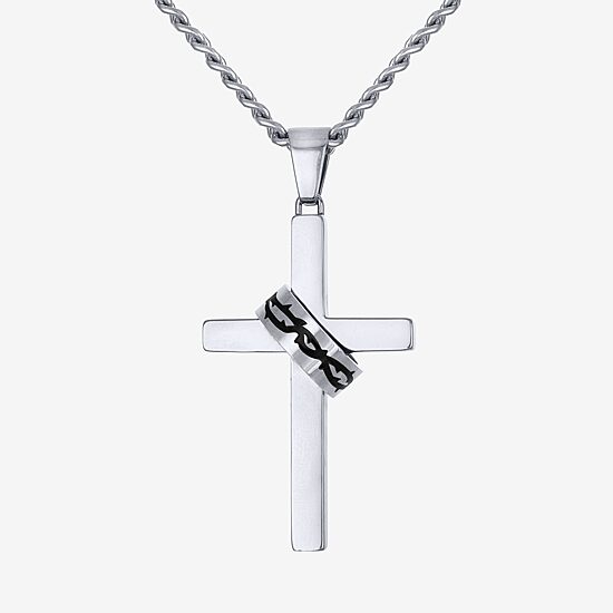 Mens Stainless Steel Cross 24 Inch Pendant Necklace